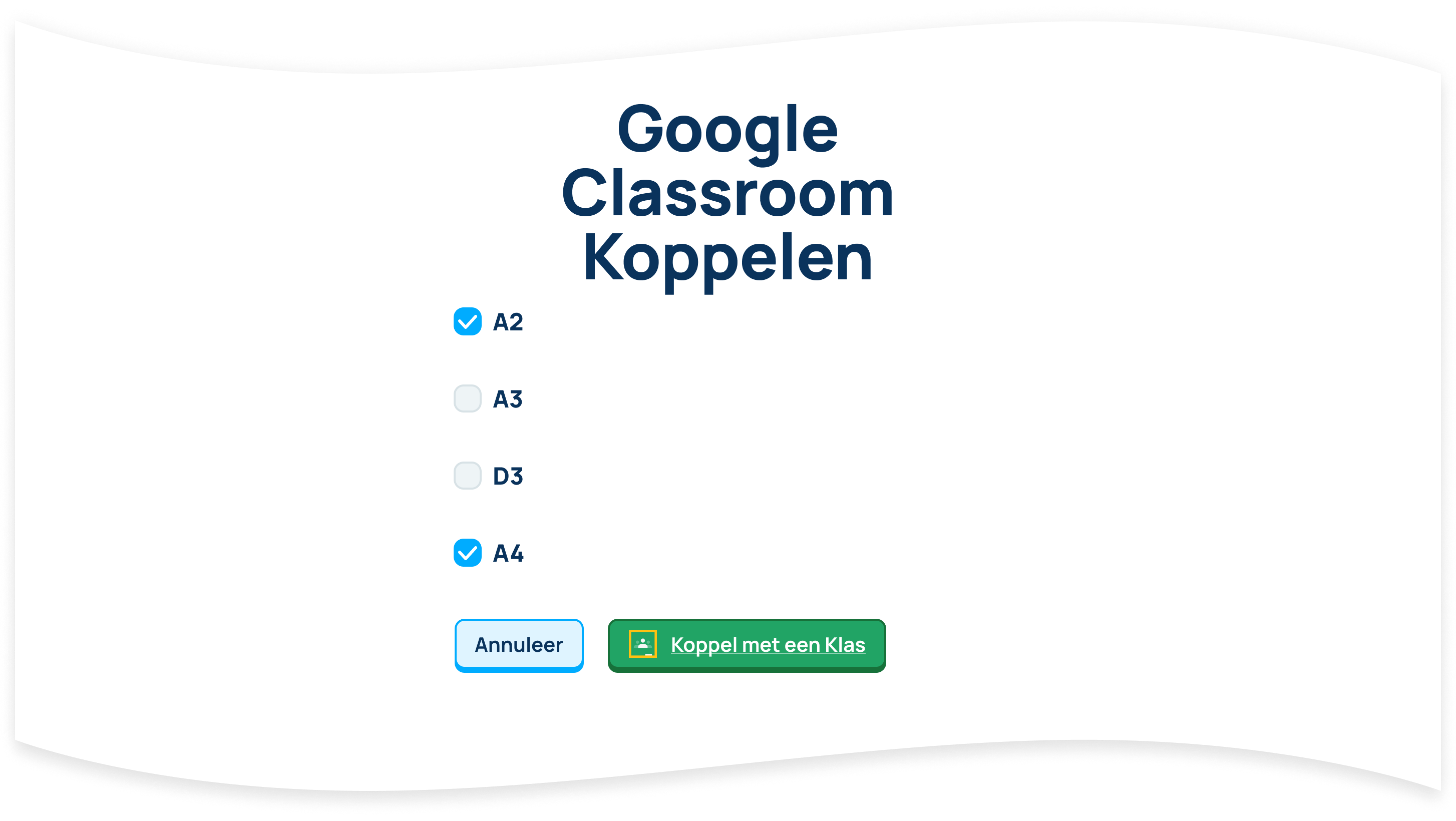 Selecteer de klassen die je aan Ratatype wilt toevoegen en klik op de knop Synchroniseren met klaslokaal. Je kunt een willekeurig aantal klassen kiezen.